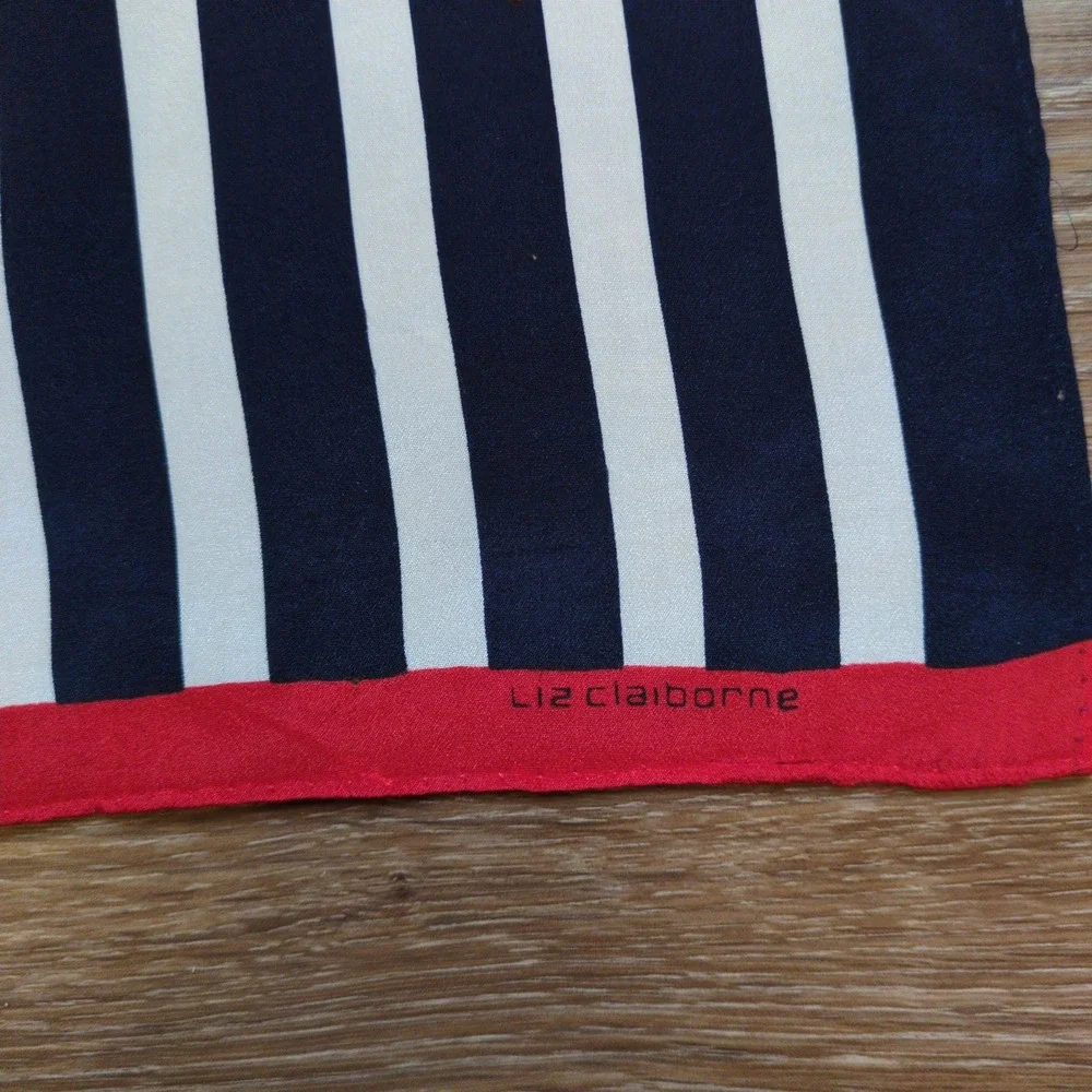 Vtg Liz Claiborne Graphic Floral Silk Scarf -‎ Stripes Polka Dot Red White Black